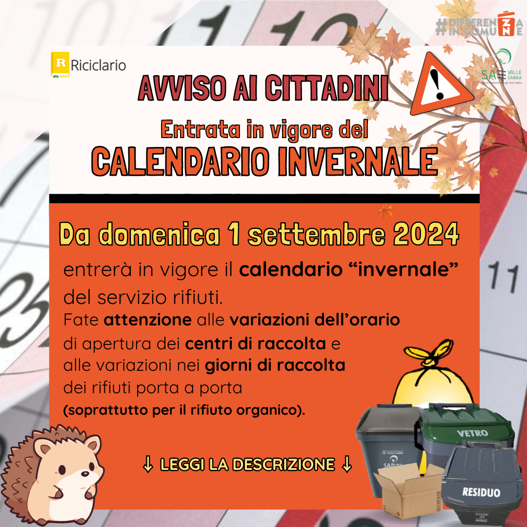 31082024 - Attenzione! Calendario invernale